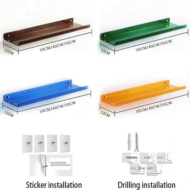 Estante acrílico para almacenamiento de pared, estanterías flotantes, organizador de estante de exhibición para baño, dormitorio, sala de estar, cocina, decoración de habitación