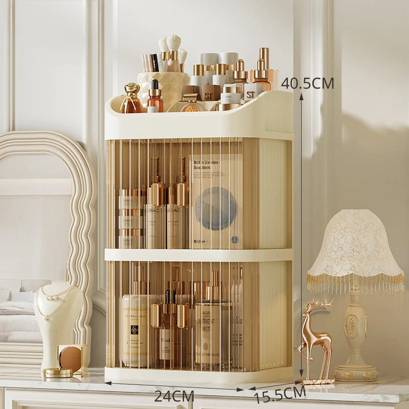 Organizador de maquillaje a prueba de polvo, almacenamiento de pintalabios de lujo, doble puerta, varios pisos, organización de baño de cosméticos transparente