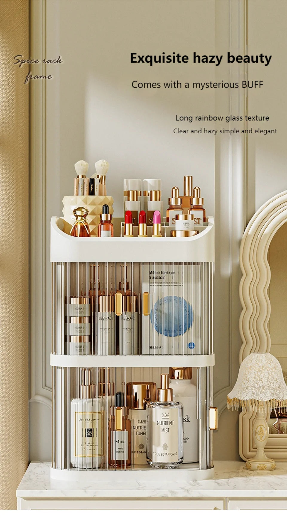 Organizador de maquillaje a prueba de polvo, almacenamiento de pintalabios de lujo, doble puerta, varios pisos, organización de baño de cosméticos transparente