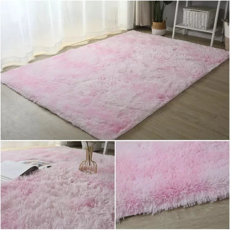 Alfombra blanca y esponjosa para sala de estar, alfombrillas grandes para decoración del hogar, antideslizantes y gruesas, para habitación de niños y niñas, color rosa