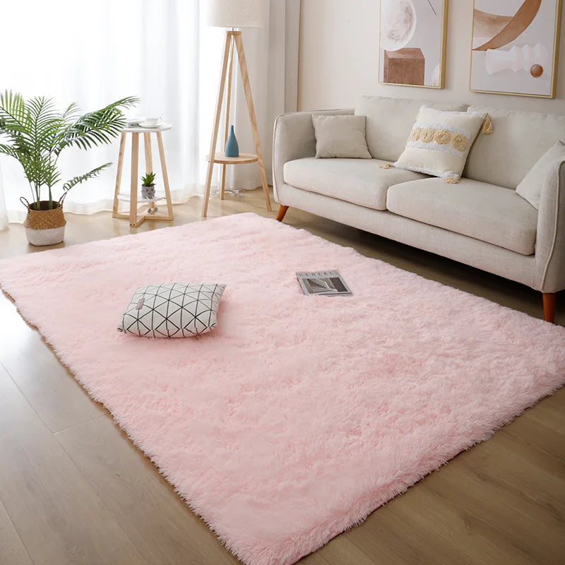 Alfombra blanca y esponjosa para sala de estar, alfombrillas grandes para decoración del hogar, antideslizantes y gruesas, para habitación de niños y niñas, color rosa