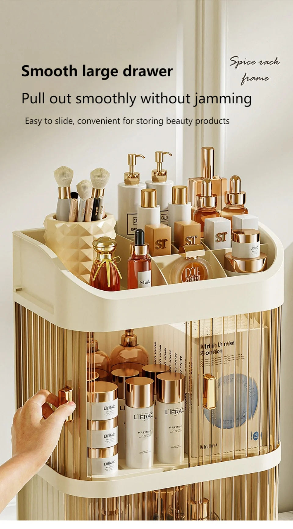 Organizador de maquillaje a prueba de polvo, almacenamiento de pintalabios de lujo, doble puerta, varios pisos, organización de baño de cosméticos transparente