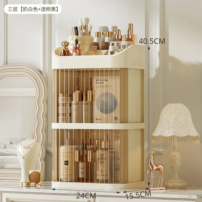 Organizador de maquillaje a prueba de polvo, almacenamiento de pintalabios de lujo, doble puerta, varios pisos, organización de baño de cosméticos transparente