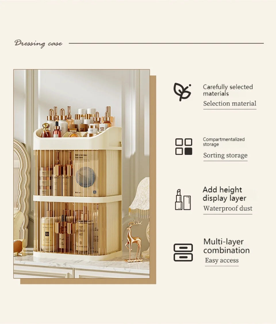 Organizador de maquillaje a prueba de polvo, almacenamiento de pintalabios de lujo, doble puerta, varios pisos, organización de baño de cosméticos transparente