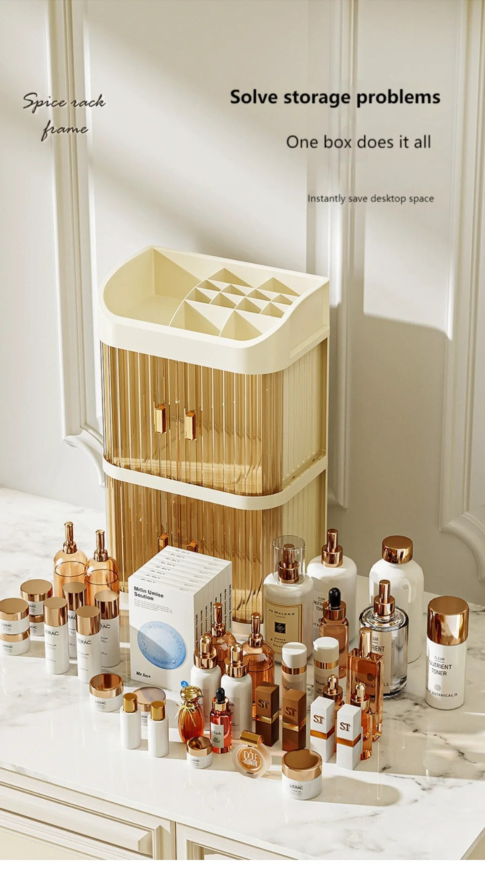 Organizador de maquillaje a prueba de polvo, almacenamiento de pintalabios de lujo, doble puerta, varios pisos, organización de baño de cosméticos transparente