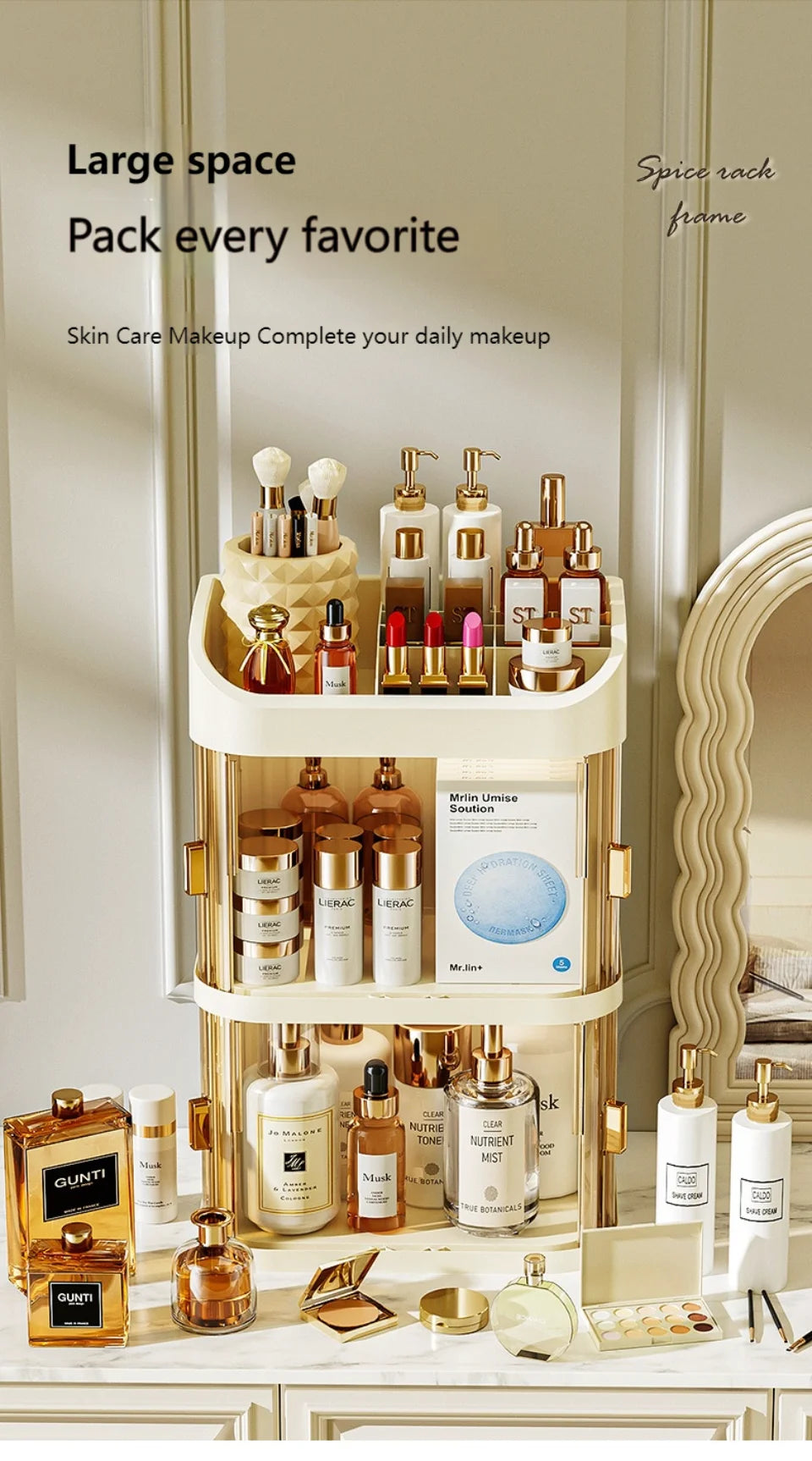 Organizador de maquillaje a prueba de polvo, almacenamiento de pintalabios de lujo, doble puerta, varios pisos, organización de baño de cosméticos transparente