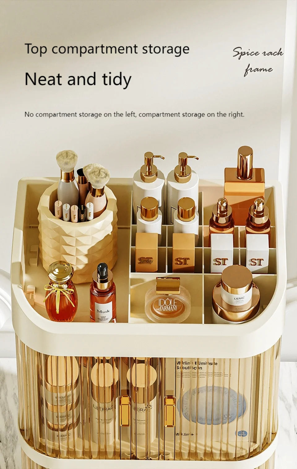 Organizador de maquillaje a prueba de polvo, almacenamiento de pintalabios de lujo, doble puerta, varios pisos, organización de baño de cosméticos transparente