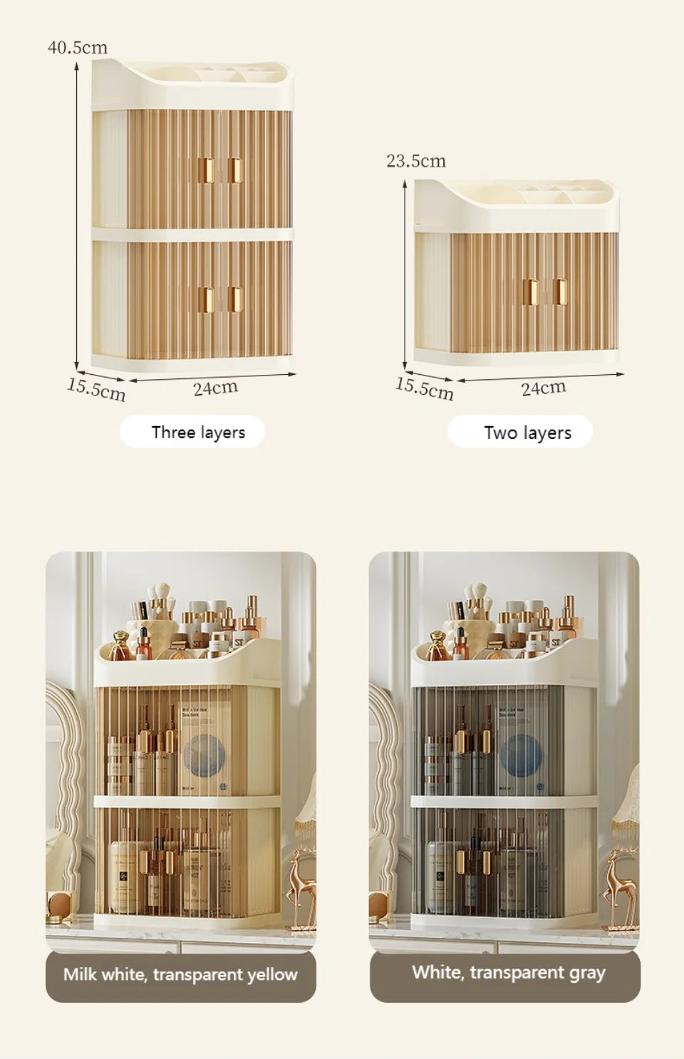 Organizador de maquillaje a prueba de polvo, almacenamiento de pintalabios de lujo, doble puerta, varios pisos, organización de baño de cosméticos transparente