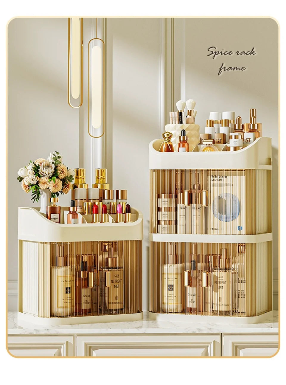 Organizador de maquillaje a prueba de polvo, almacenamiento de pintalabios de lujo, doble puerta, varios pisos, organización de baño de cosméticos transparente