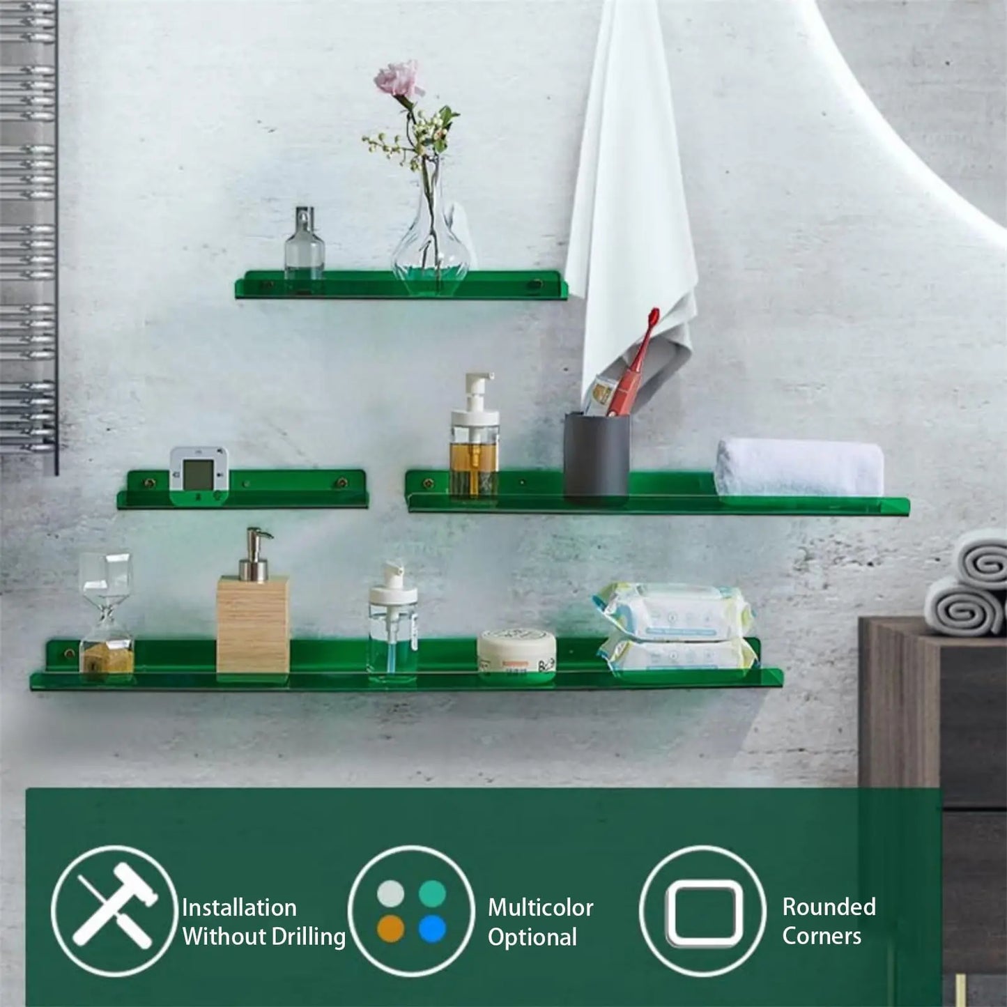 Estante acrílico para almacenamiento de pared, estanterías flotantes, organizador de estante de exhibición para baño, dormitorio, sala de estar, cocina, decoración de habitación