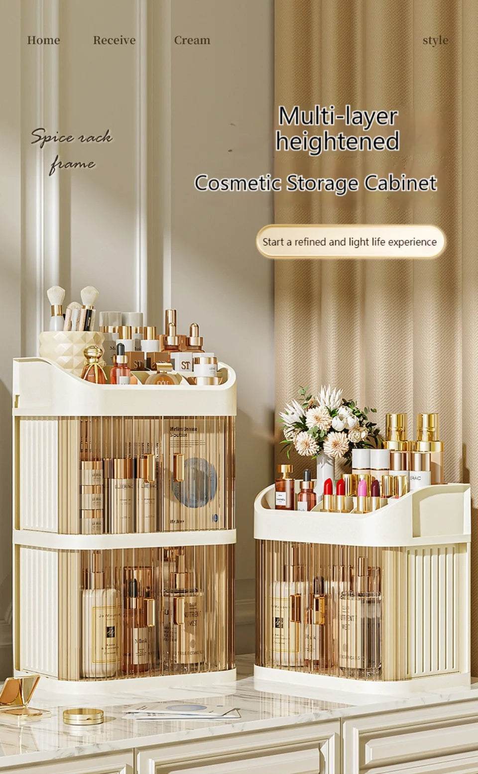 Organizador de maquillaje a prueba de polvo, almacenamiento de pintalabios de lujo, doble puerta, varios pisos, organización de baño de cosméticos transparente