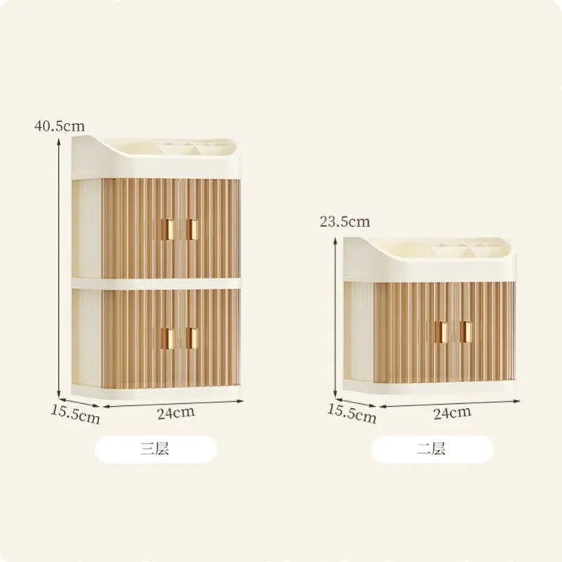 Organizador de maquillaje a prueba de polvo, almacenamiento de pintalabios de lujo, doble puerta, varios pisos, organización de baño de cosméticos transparente