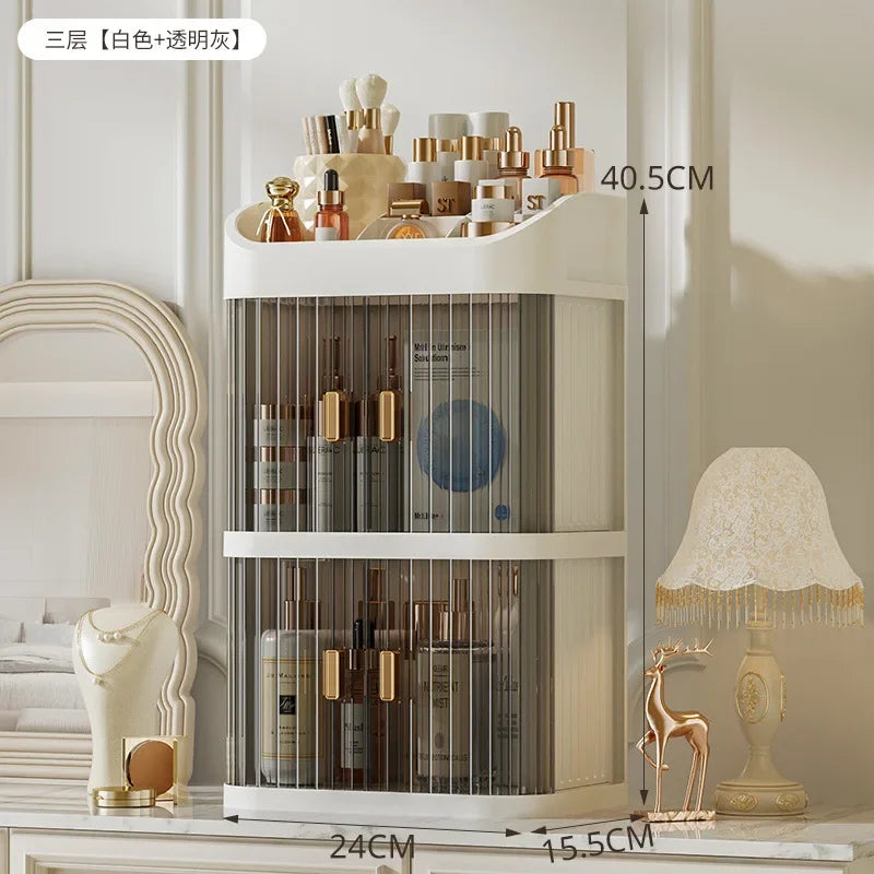 Organizador de maquillaje a prueba de polvo, almacenamiento de pintalabios de lujo, doble puerta, varios pisos, organización de baño de cosméticos transparente