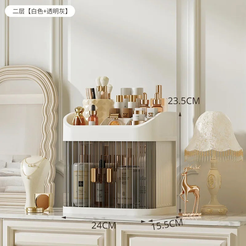 Organizador de maquillaje a prueba de polvo, almacenamiento de pintalabios de lujo, doble puerta, varios pisos, organización de baño de cosméticos transparente
