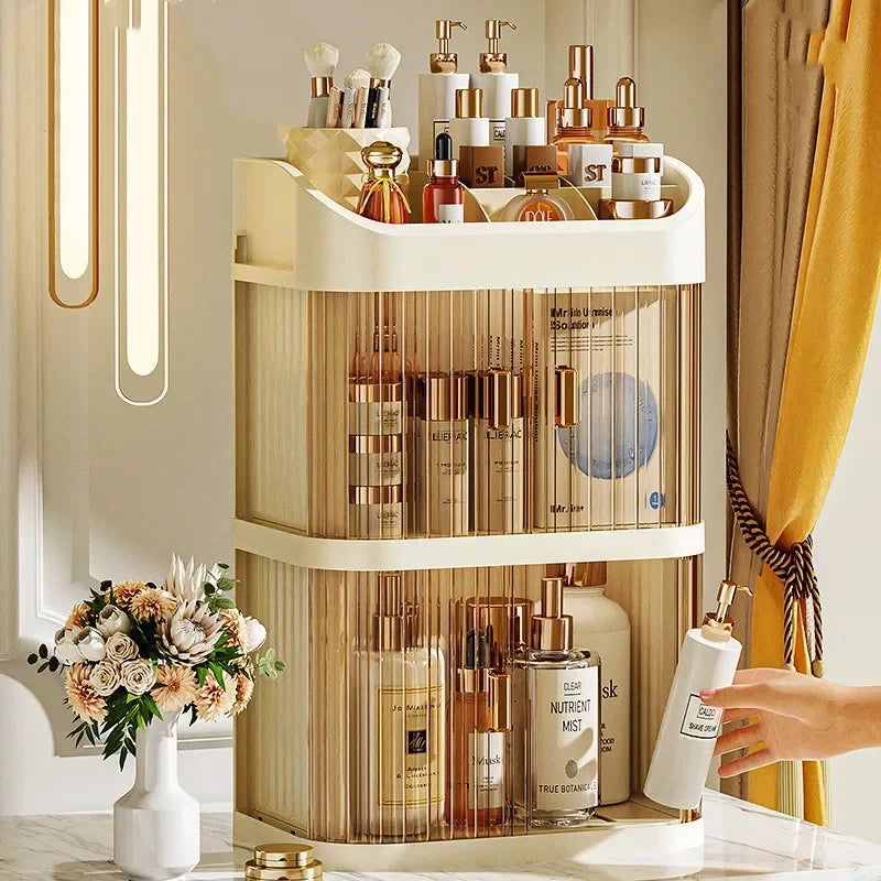 Organizador de maquillaje a prueba de polvo, almacenamiento de pintalabios de lujo, doble puerta, varios pisos, organización de baño de cosméticos transparente