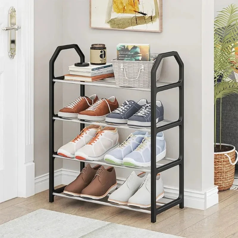 Zapatero de 4 niveles para sala de estar, estante sencillo de varios niveles, organizador de zapatos para ahorro de espacio, montaje de puerta, armario de almacenamiento para dormitorio
