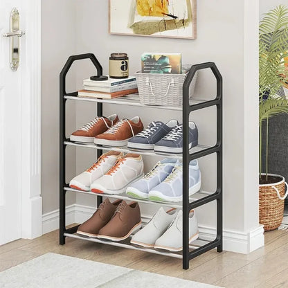 Zapatero de 4 niveles para sala de estar, estante sencillo de varios niveles, organizador de zapatos para ahorro de espacio, montaje de puerta, armario de almacenamiento para dormitorio