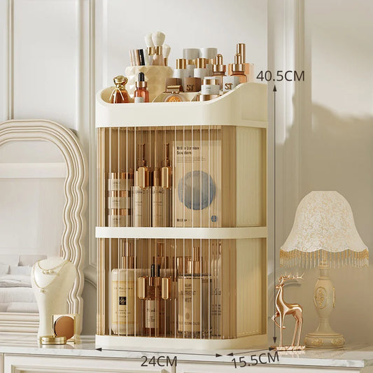 Organizador de maquillaje a prueba de polvo, almacenamiento de pintalabios de lujo, doble puerta, varios pisos, organización de baño de cosméticos transparente