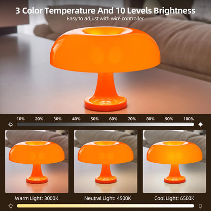 Lámpara de mesa de seta clásica, arte moderno Bauhaus, lámpara de mesita de noche de dormitorio, lámpara de mesa decorativa naranja de diseñador danés