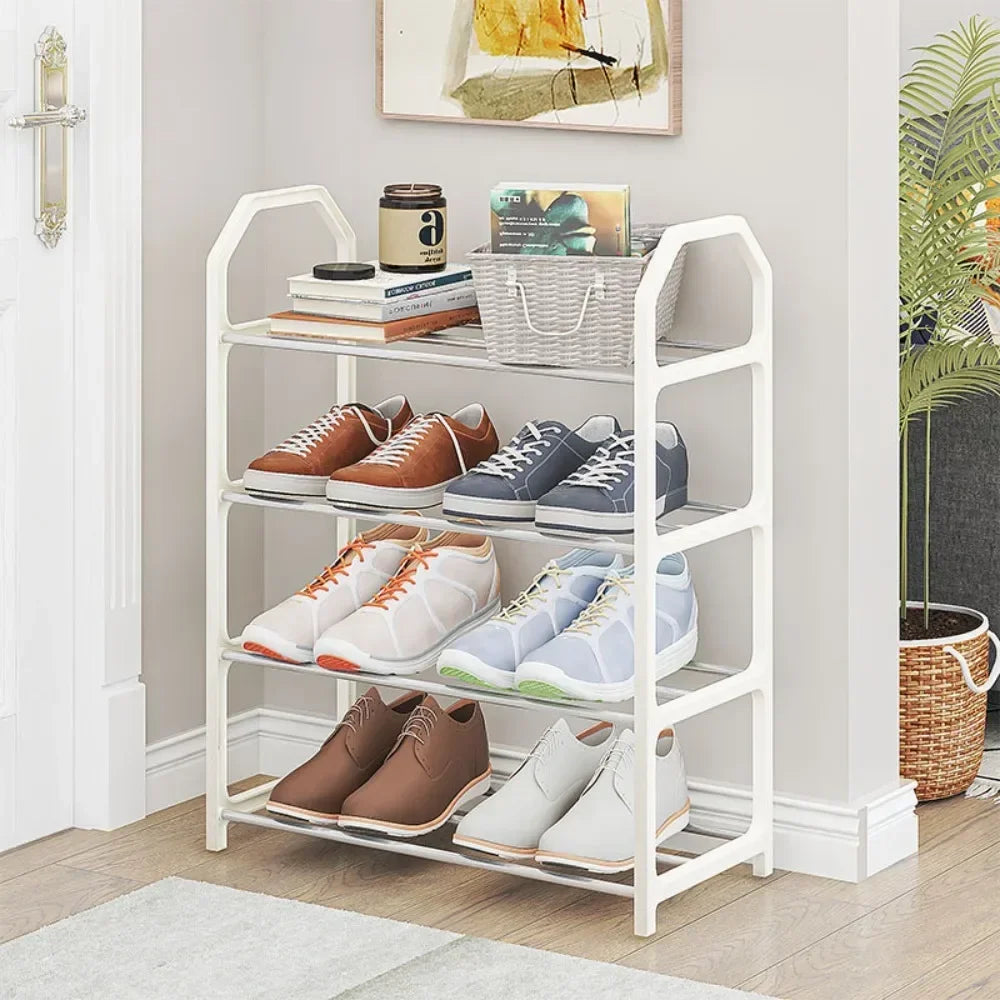 Zapatero de 4 niveles para sala de estar, estante sencillo de varios niveles, organizador de zapatos para ahorro de espacio, montaje de puerta, armario de almacenamiento para dormitorio