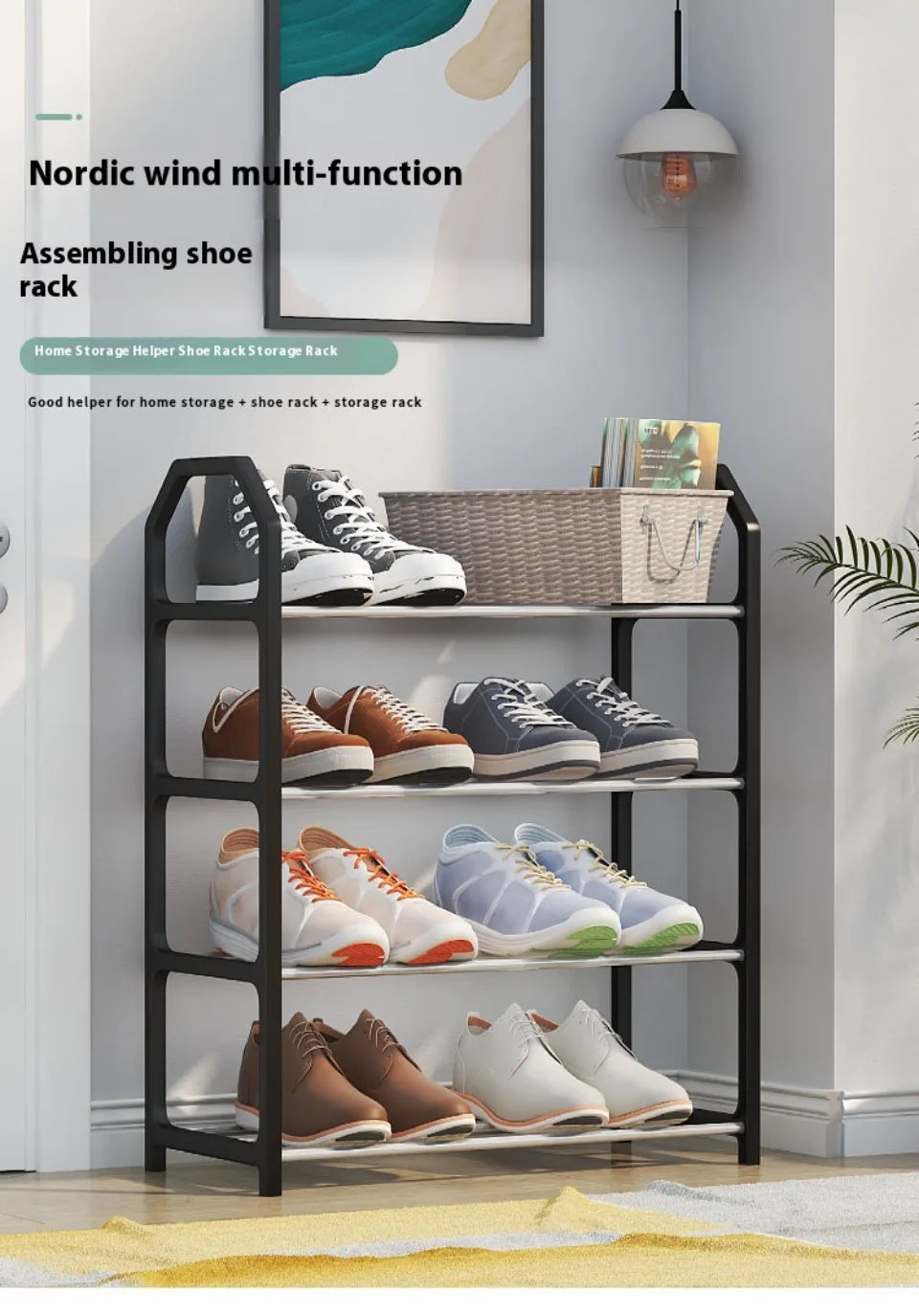 Zapatero de 4 niveles para sala de estar, estante sencillo de varios niveles, organizador de zapatos para ahorro de espacio, montaje de puerta, armario de almacenamiento para dormitorio