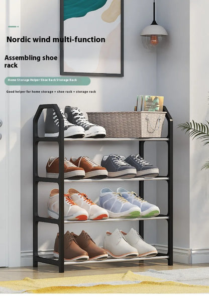 Zapatero de 4 niveles para sala de estar, estante sencillo de varios niveles, organizador de zapatos para ahorro de espacio, montaje de puerta, armario de almacenamiento para dormitorio