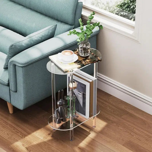 Mesa de sofá, mesas de té transparentes laterales, mesa auxiliar, gabinete de almacenamiento acrílico, mesitas de noche, mesa de centro acrílica para decoración del hogar