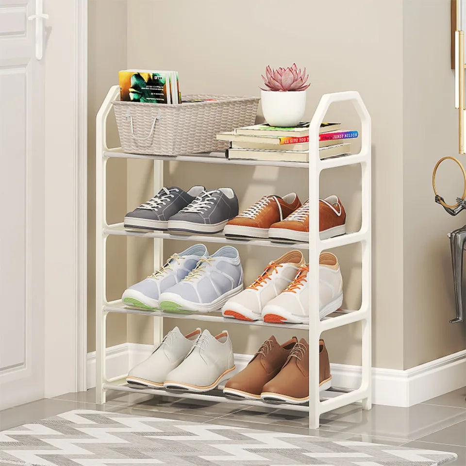 Zapatero de 4 niveles para sala de estar, estante sencillo de varios niveles, organizador de zapatos para ahorro de espacio, montaje de puerta, armario de almacenamiento para dormitorio