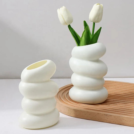 1/2 Uds.Florero blanco en espiral de plástico, contenedor de arreglo floral creativo nórdico para cocina, sala de estar, dormitorio, adorno de decoración del hogar,