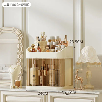 Organizador de maquillaje a prueba de polvo, almacenamiento de pintalabios de lujo, doble puerta, varios pisos, organización de baño de cosméticos transparente