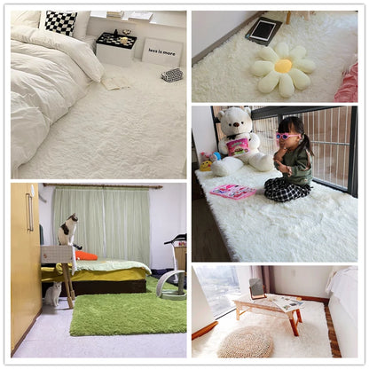 Alfombra blanca y esponjosa para sala de estar, alfombrillas grandes para decoración del hogar, antideslizantes y gruesas, para habitación de niños y niñas, color rosa