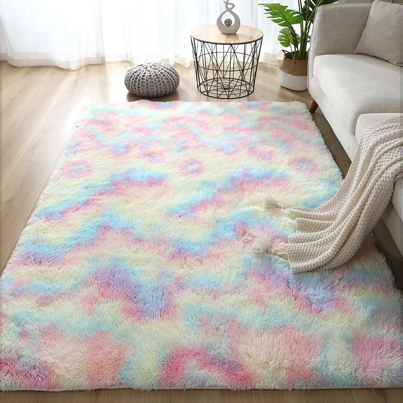 Alfombra blanca y esponjosa para sala de estar, alfombrillas grandes para decoración del hogar, antideslizantes y gruesas, para habitación de niños y niñas, color rosa
