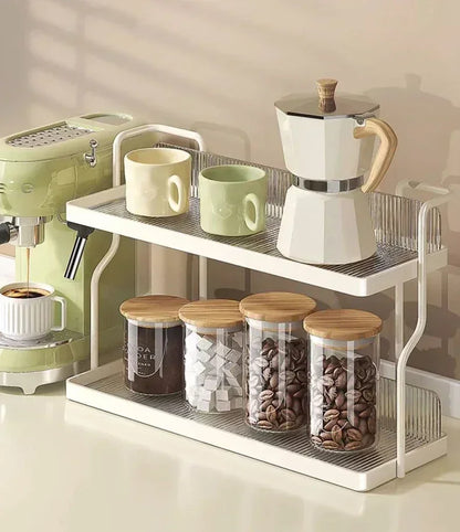 Organizador de almacenamiento, organizador de cocina, estantes de cocina, taza de té, doble capa debajo del fregadero, estante de almacenamiento, electrodomésticos, aromatizante de maquillaje