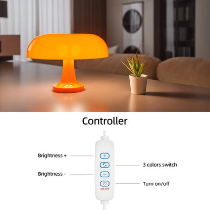 Lámpara de mesa de seta clásica, arte moderno Bauhaus, lámpara de mesita de noche de dormitorio, lámpara de mesa decorativa naranja de diseñador danés