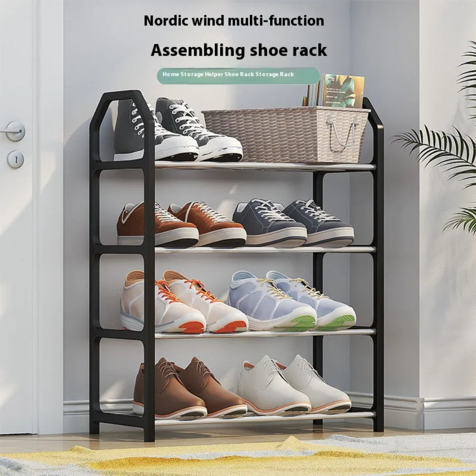 Zapatero de 4 niveles para sala de estar, estante sencillo de varios niveles, organizador de zapatos para ahorro de espacio, montaje de puerta, armario de almacenamiento para dormitorio