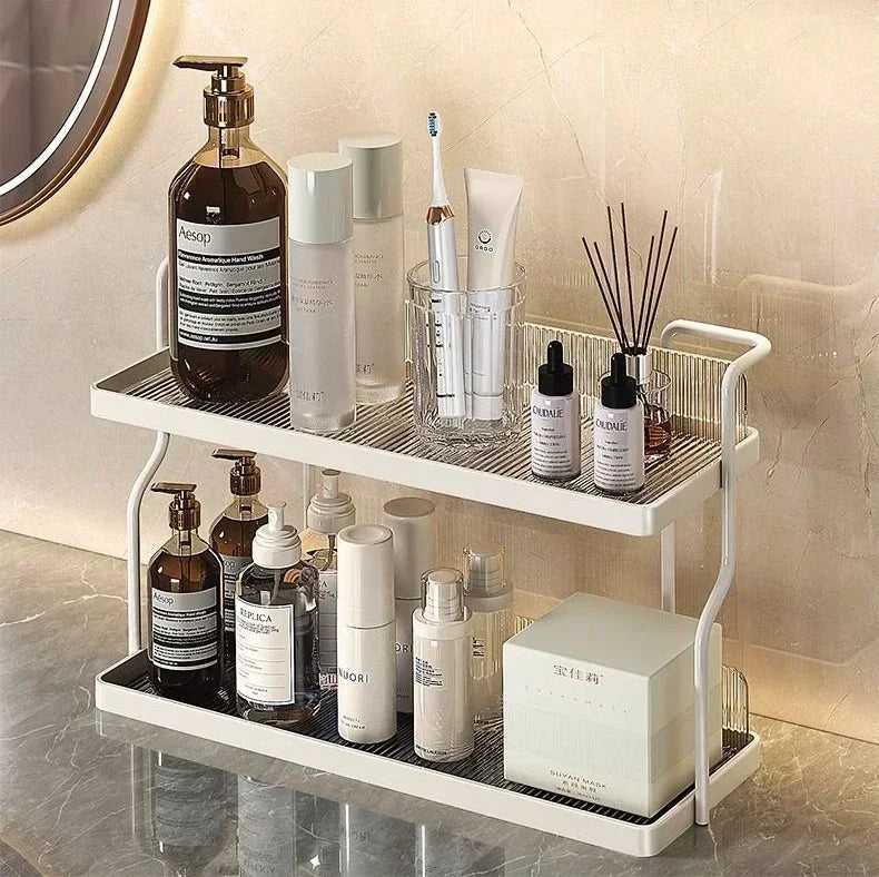 Organizador de almacenamiento, organizador de cocina, estantes de cocina, taza de té, doble capa debajo del fregadero, estante de almacenamiento, electrodomésticos, aromatizante de maquillaje