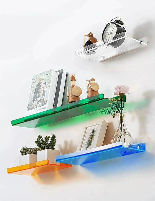 Estante acrílico para almacenamiento de pared, estanterías flotantes, organizador de estante de exhibición para baño, dormitorio, sala de estar, cocina, decoración de habitación
