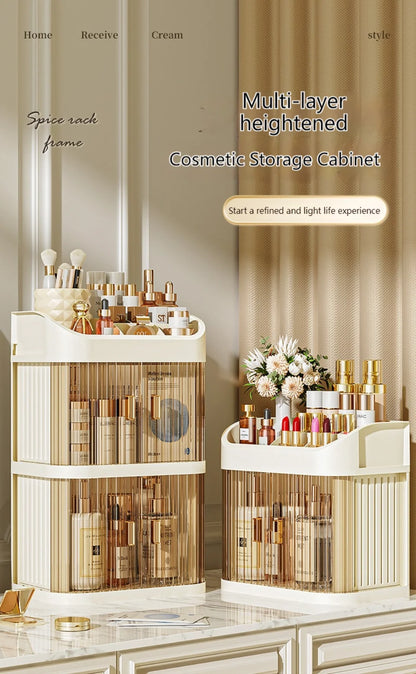 Organizador de maquillaje a prueba de polvo, almacenamiento de pintalabios de lujo, doble puerta, varios pisos, organización de baño de cosméticos transparente