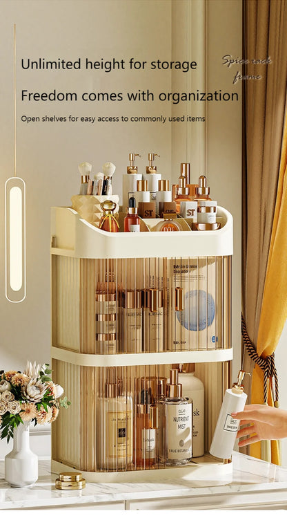 Organizador de maquillaje a prueba de polvo, almacenamiento de pintalabios de lujo, doble puerta, varios pisos, organización de baño de cosméticos transparente