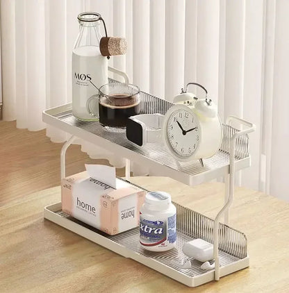 Organizador de almacenamiento, organizador de cocina, estantes de cocina, taza de té, doble capa debajo del fregadero, estante de almacenamiento, electrodomésticos, aromatizante de maquillaje