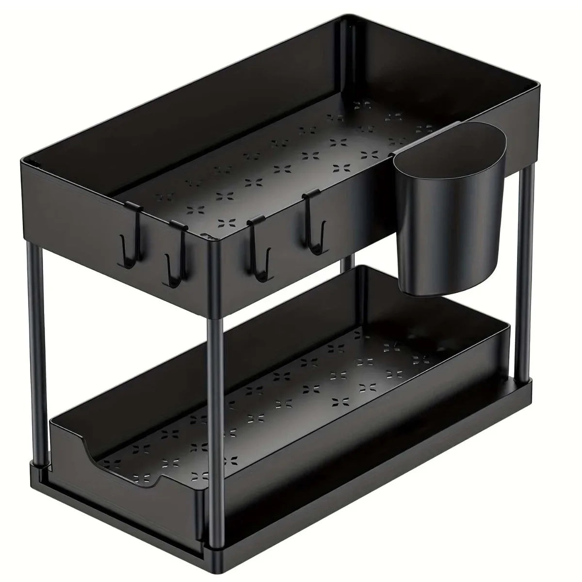Organizador debajo del fregadero con cajones deslizantes dobles, estante de organización de cocina con ganchos, almacenamiento multiusos para baño y cocina