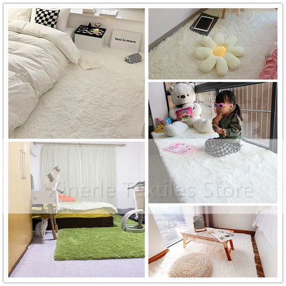 Alfombra blanca y esponjosa para sala de estar, alfombrillas grandes para decoración del hogar, antideslizantes y gruesas, para habitación de niños y niñas, color rosa