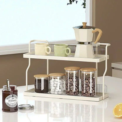 Organizador de almacenamiento, organizador de cocina, estantes de cocina, taza de té, doble capa debajo del fregadero, estante de almacenamiento, electrodomésticos, aromatizante de maquillaje