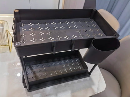 Organizador debajo del fregadero con cajones deslizantes dobles, estante de organización de cocina con ganchos, almacenamiento multiusos para baño y cocina